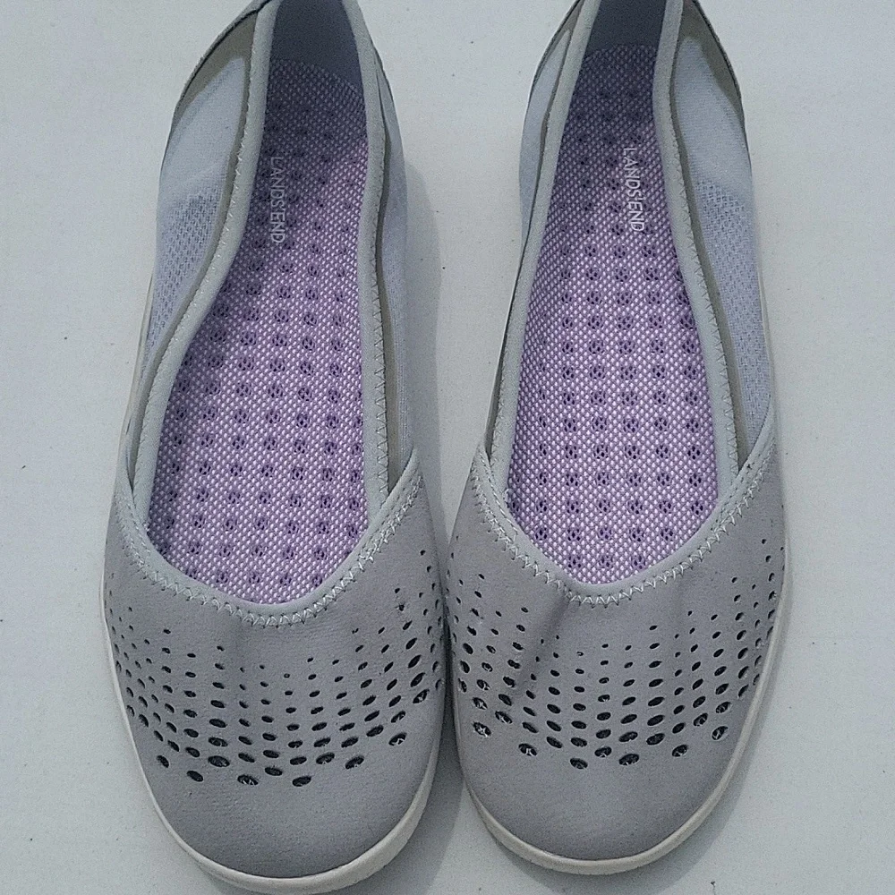 Lands' End Gray Slip-On Ballet Flats with Lavender Insoles
